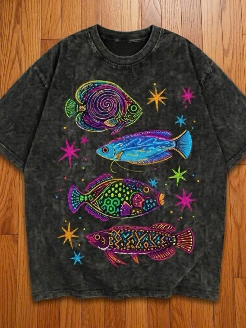 Tropical Fish Graphic Washed T-Shirt